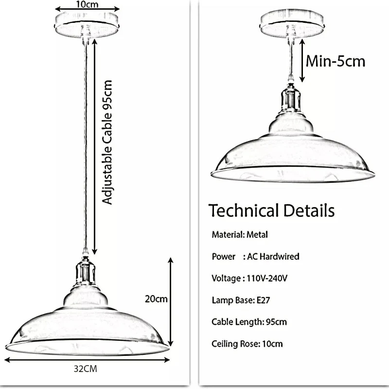 LEDSone Pendelleuchten-Set Retro Metall E27 Ø32cm ~3280