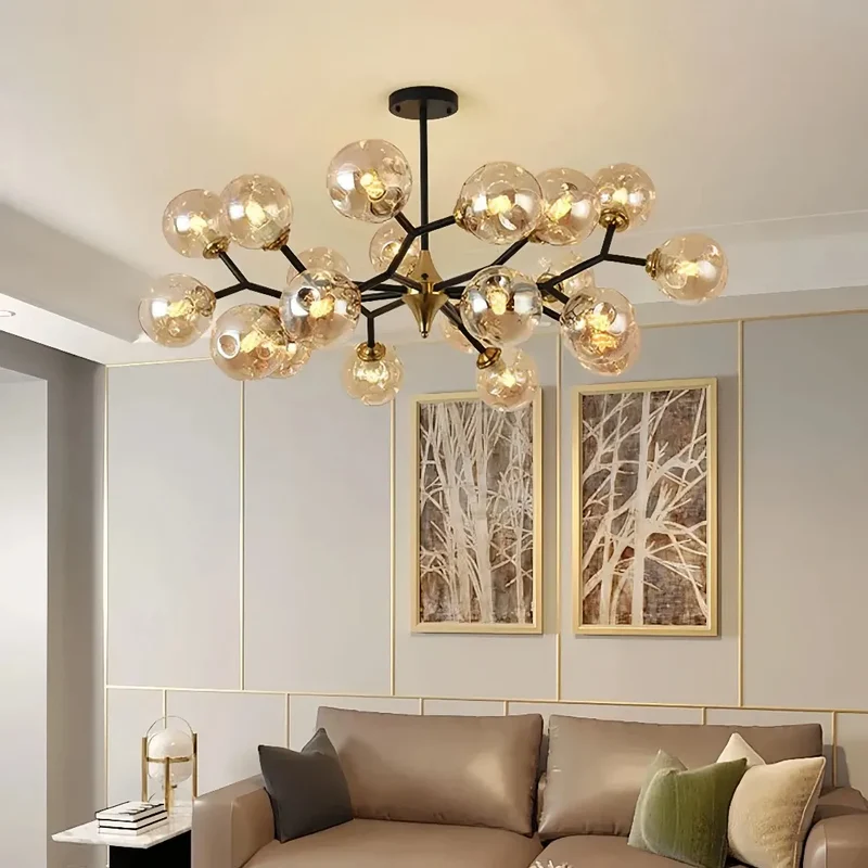 Moderner LED-Kronleuchter mit Glaskugeln für Wohnzimmer