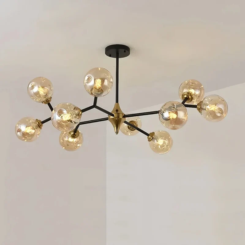 Moderner LED-Kronleuchter mit Glaskugeln für Wohnzimmer