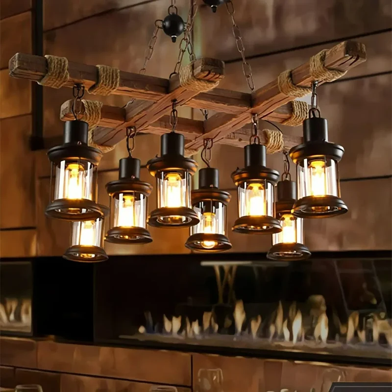 Landhaus Kronleuchter Holz und Metall für Esszimmer