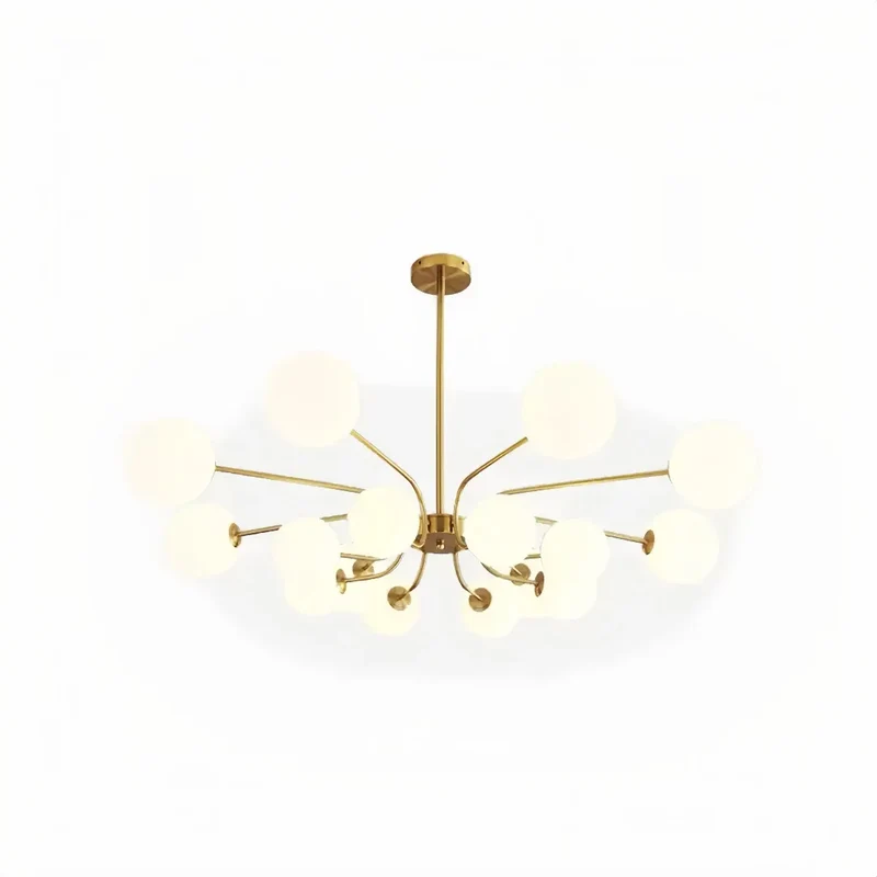 Moderner Kronleuchter im Opalglas Kugeldesign für Wohnzimmer