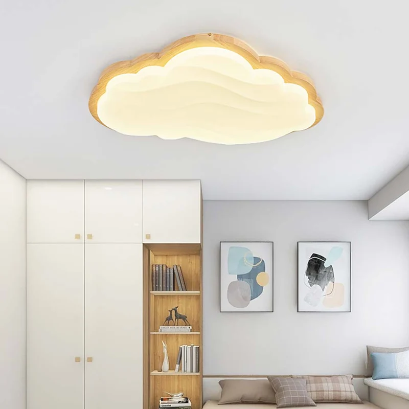 Ceiling Light Cream Cloud Starry Sky for Kids Room, Wood & Acrylic