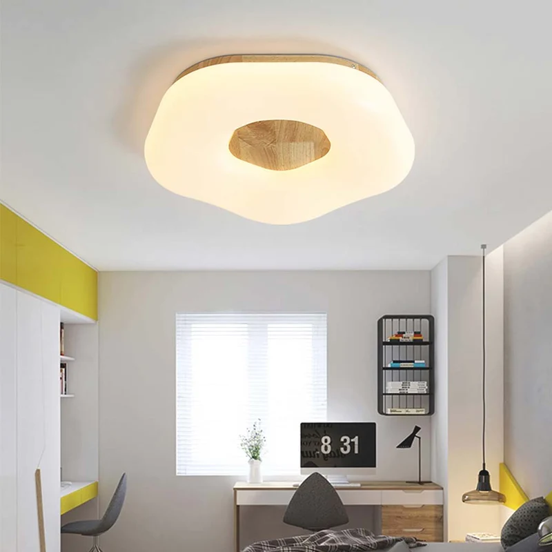 Flush Mount Ceiling Light White Artistic Flower, Wood and Acrylic