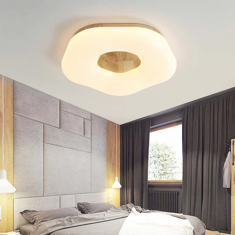 Flush Mount Ceiling Light White Artistic Flower, Wood and Acrylic