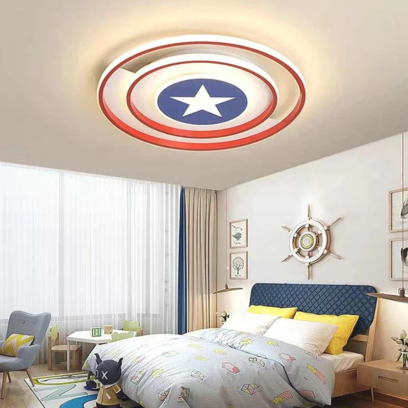 Ceiling Light Kids Bedroom Captain America Shield with Star, Iron & Acrylic