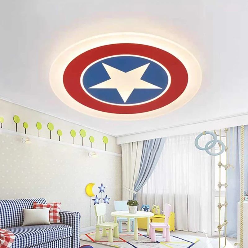 Ceiling Light Kids Bedroom Captain America Shield with Star, Iron & Acrylic