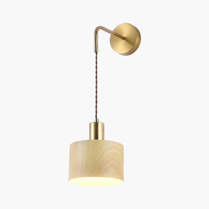 Wall Sconce Light Minimalist Iron Brass, Wood Effect