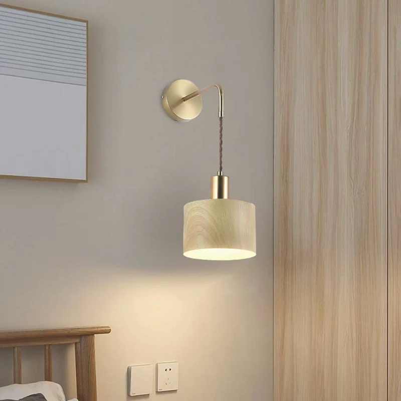 Wall Sconce Light Minimalist Iron Brass, Wood Effect