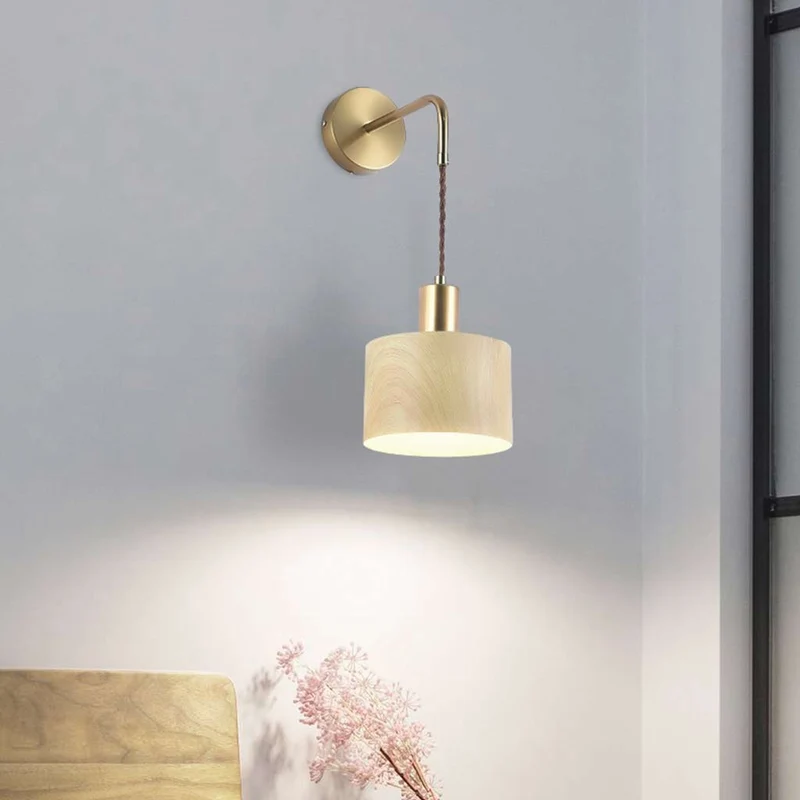 Wall Sconce Light Minimalist Iron Brass, Wood Effect