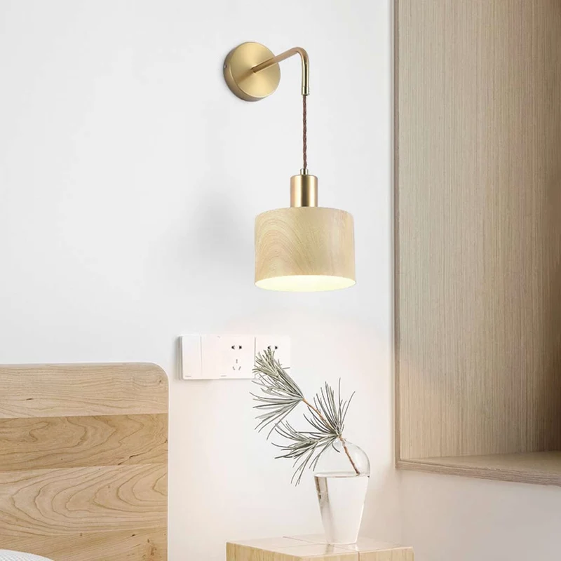 Wall Sconce Light Minimalist Iron Brass, Wood Effect