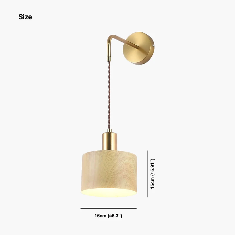 Wall Sconce Light Minimalist Iron Brass, Wood Effect