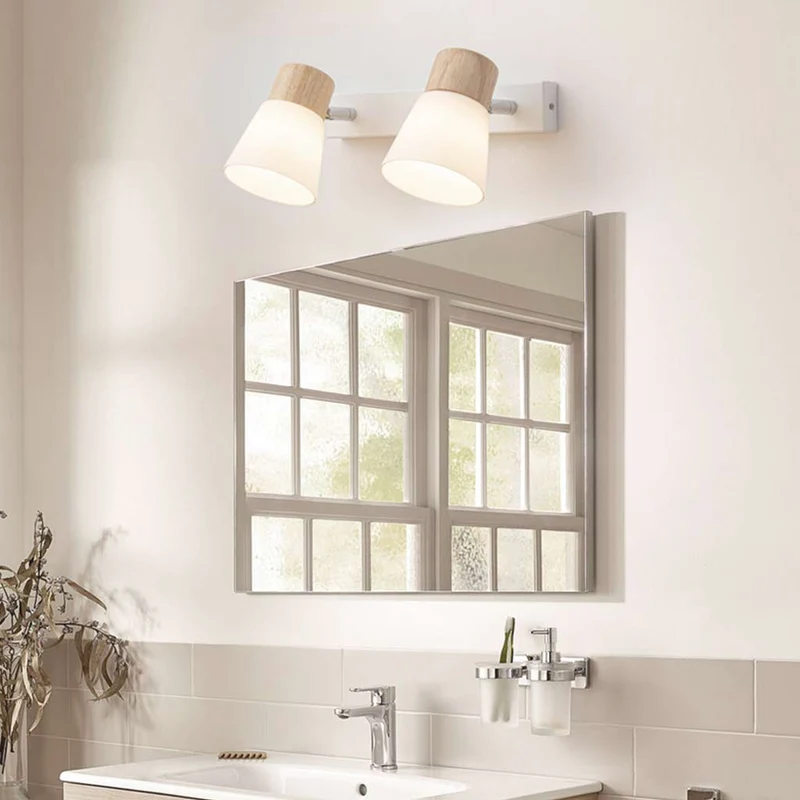 Wall Sconce Lighting Nordic White, Wood and Glass