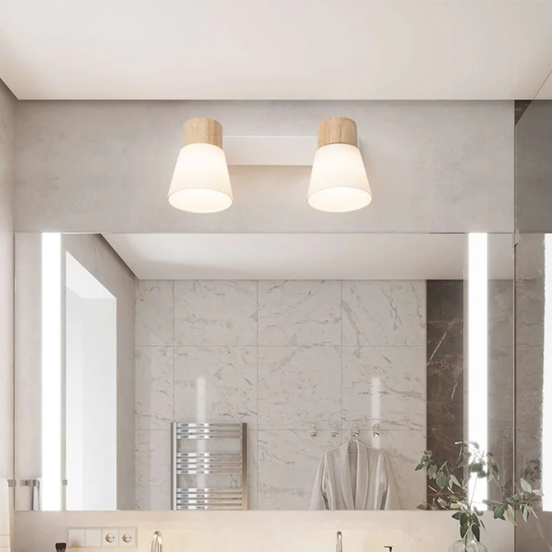 Wall Sconce Lighting Nordic White, Wood and Glass