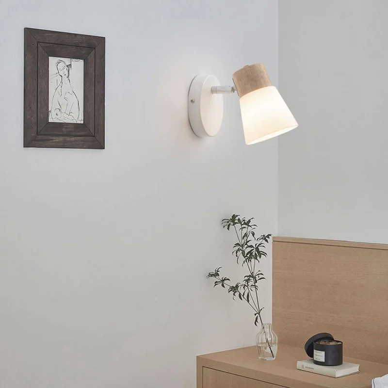 Wall Sconce Lighting Nordic White, Wood and Glass