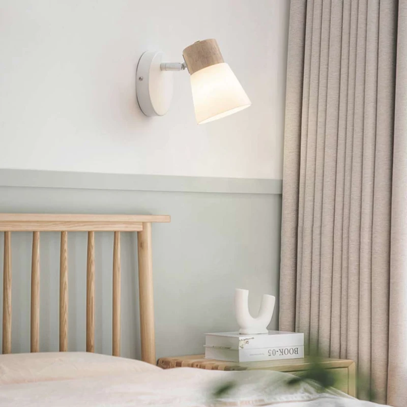Wall Sconce Lighting Nordic White, Wood and Glass