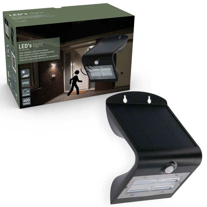 LED's Light Solar LED Außenleuchte mit Bewegungsmelder 400 - 3 Leuchtmodi - Automatisches An/Aus - Schwarz