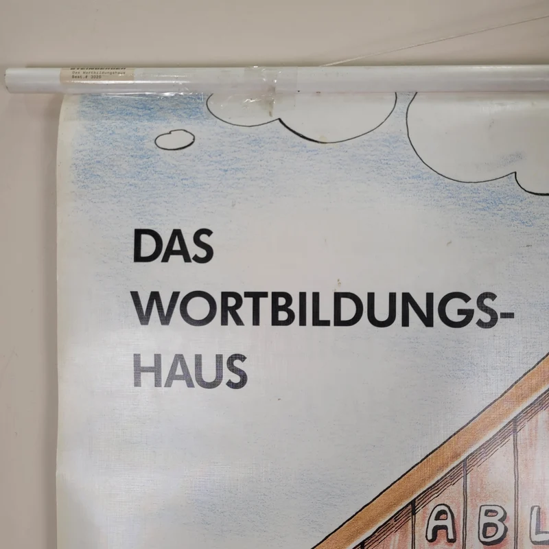 Vintage Schulwandkarte Das Wortbildungs-Haus – Lehrtafel Rollbild Wanddeko