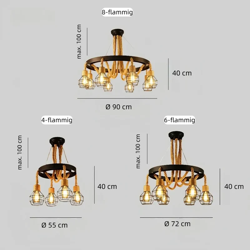 Industrial Kronleuchter mit Hanfseil für das Esszimmer