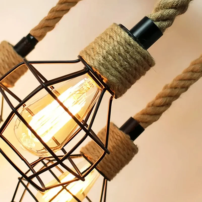 Industrial Kronleuchter mit Hanfseil für das Esszimmer