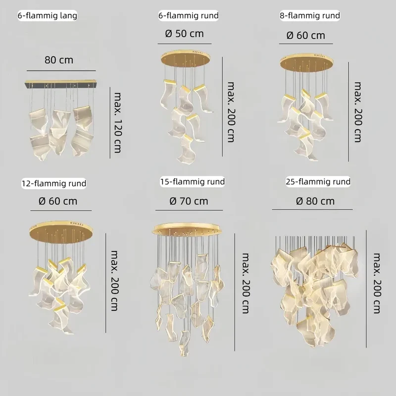 Moderner langer Kronleuchter in Gold fürs Wohnzimmer