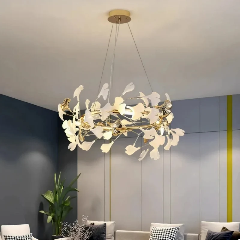 Moderne Keramik-Kronleuchter mit Ginkgo-Design fürs Wohnzimmer