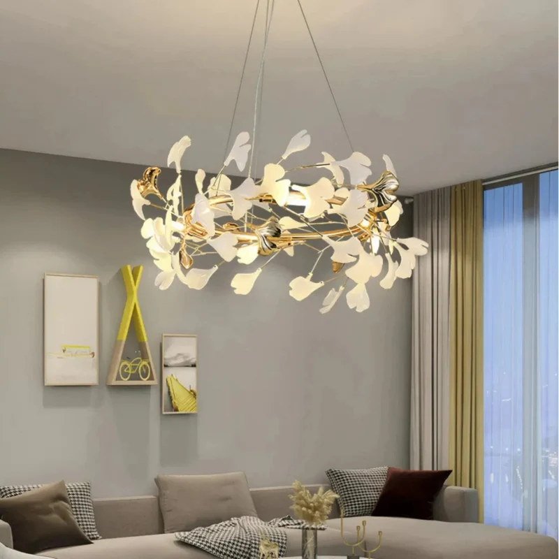Moderne Keramik-Kronleuchter mit Ginkgo-Design fürs Wohnzimmer