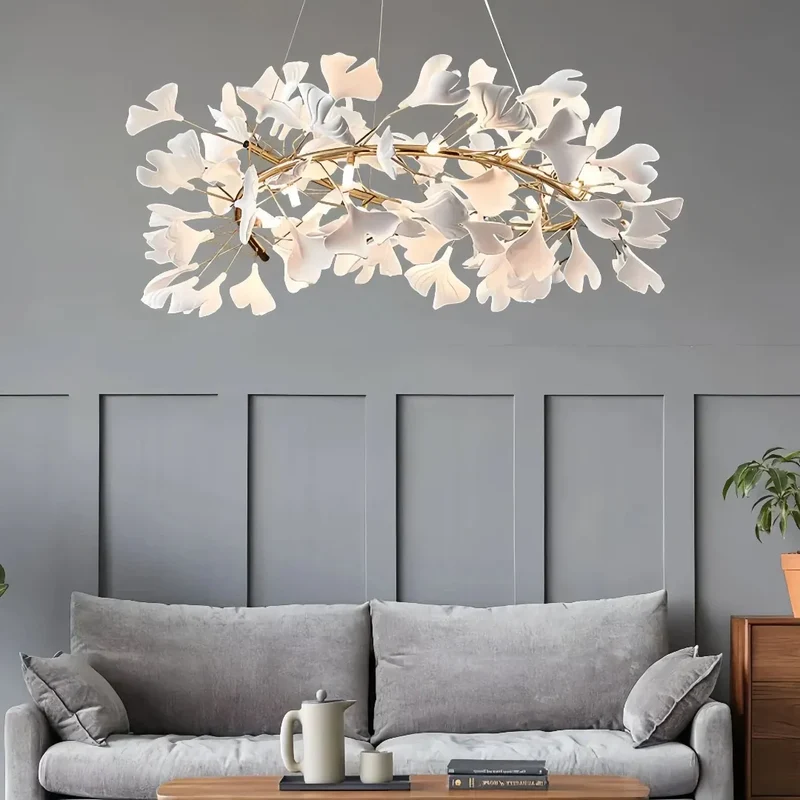Moderne Keramik-Kronleuchter mit Ginkgo-Design fürs Wohnzimmer
