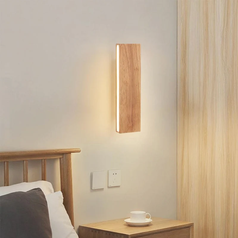 Wall Sconce Lamp Japandi Minimalist Rectangle, Wood