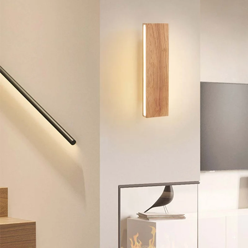 Wall Sconce Lamp Japandi Minimalist Rectangle, Wood