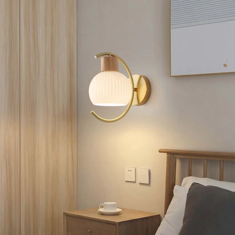 Wall Sconce Modern for Bedroom & Hallway, Wood & Iron