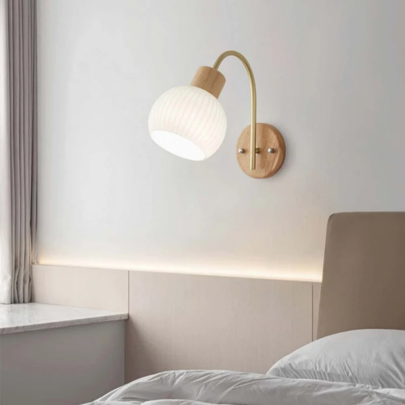 Wall Sconce Modern for Bedroom & Hallway, Wood & Iron