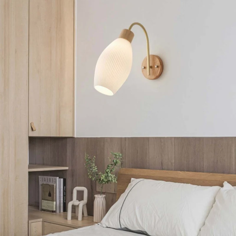 Wall Sconce Modern for Bedroom & Hallway, Wood & Iron