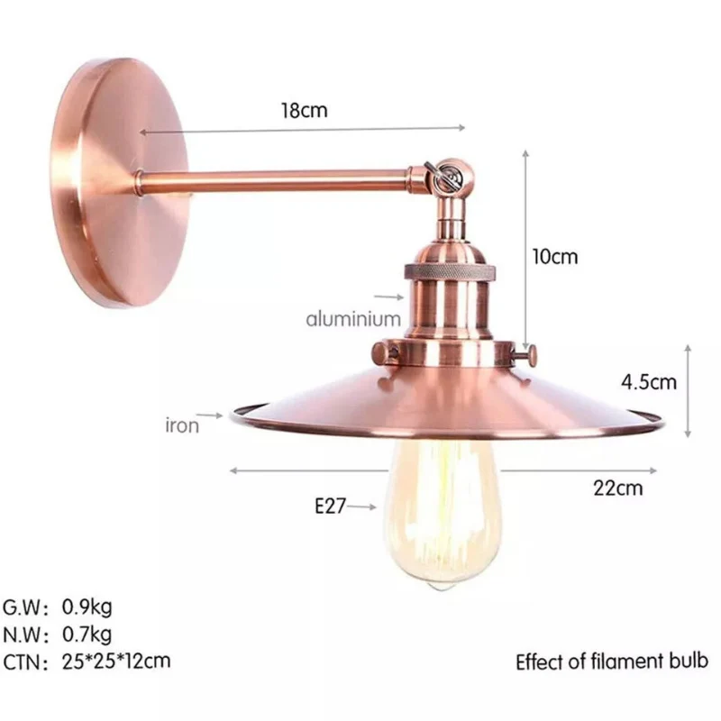 Moderne Wandleuchte Retro Wandlampe E27 Lampenfassung ~3268