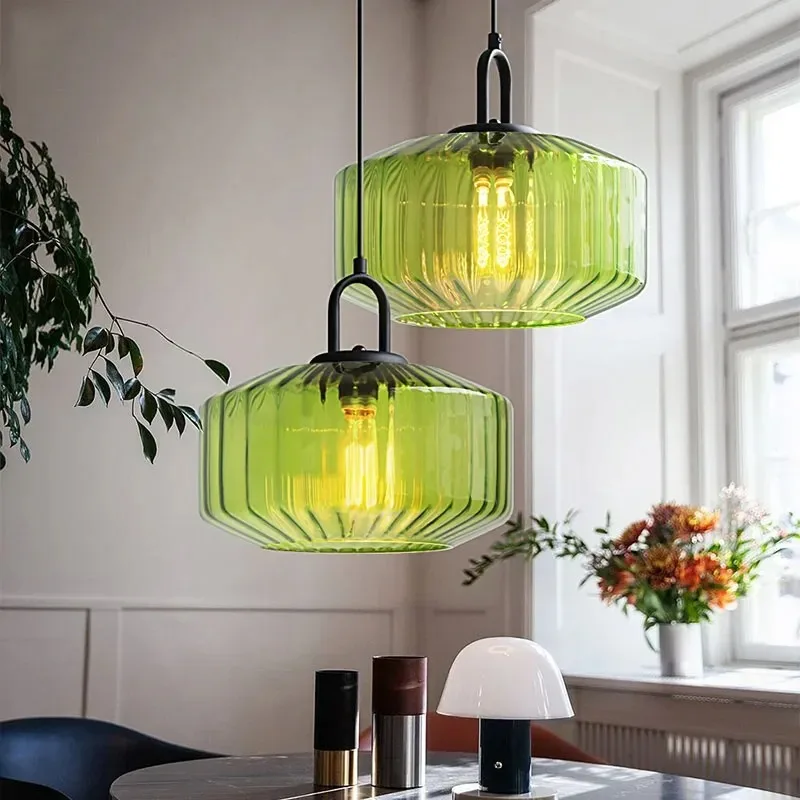 Vintage-Hängeleuchte aus strukturiertem Glas – Tétra