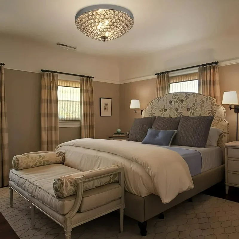 Runde Retro Kristall-Deckenleuchte in Chrom für Schlafzimmer