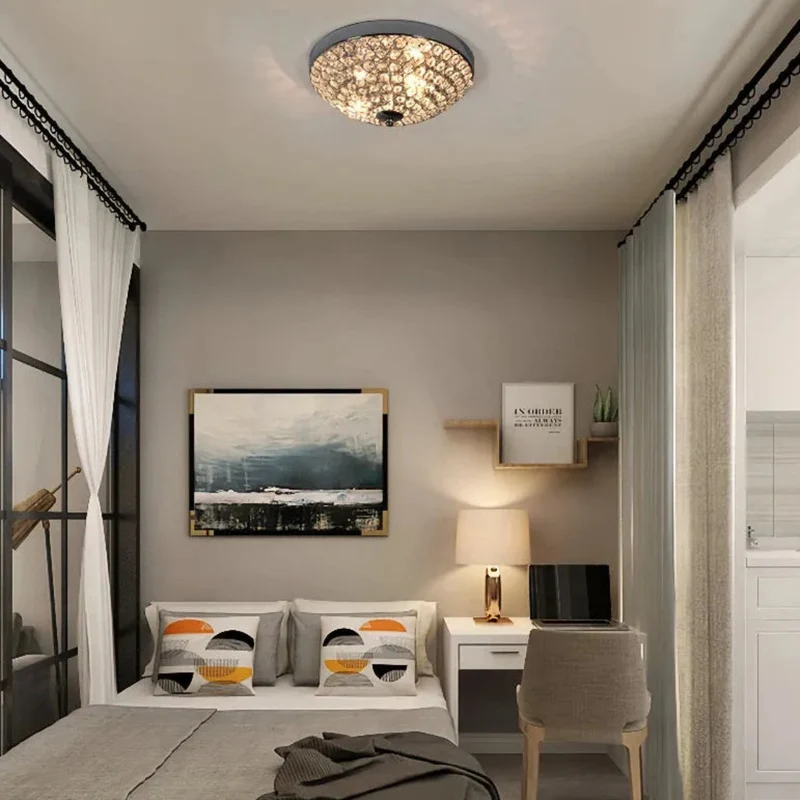 Runde Retro Kristall-Deckenleuchte in Chrom für Schlafzimmer