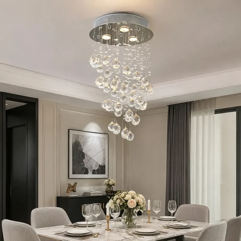 Moderne LED-Kristall-Deckenleuchte in Chrom für das Esszimmer
