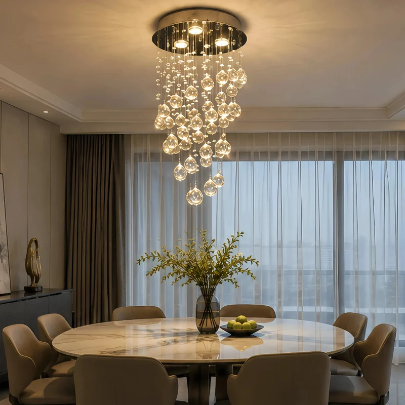 Moderne LED-Kristall-Deckenleuchte in Chrom für das Esszimmer