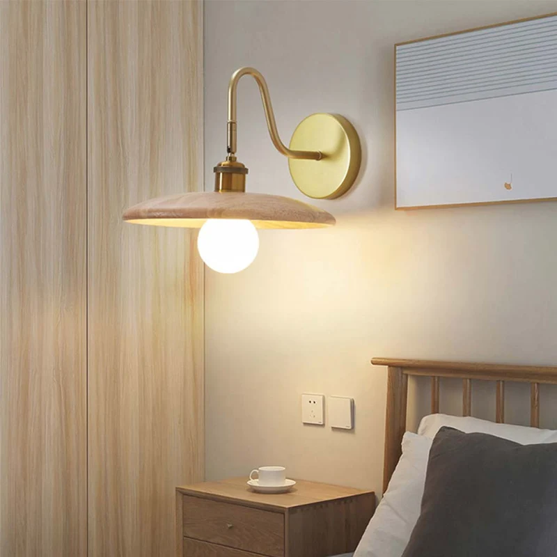 Wall Sconce Lamp Nordic Wooden for Bedroom Bedside