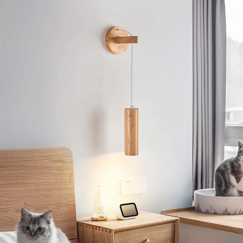 Wall Mounted Lamp Minimalist, Wood Tube