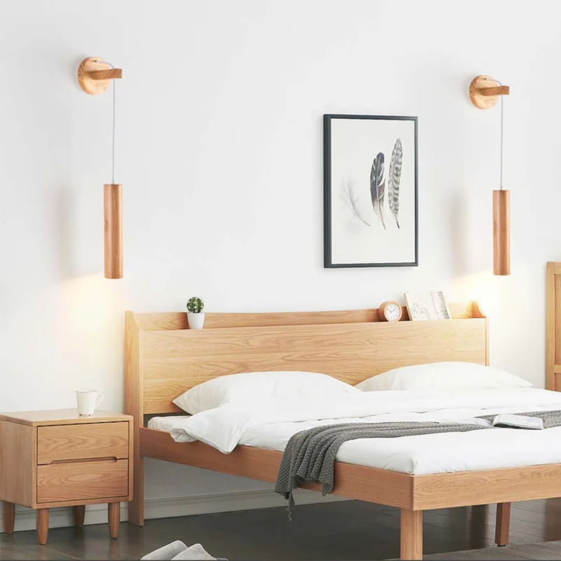 Wall Mounted Lamp Minimalist, Wood Tube