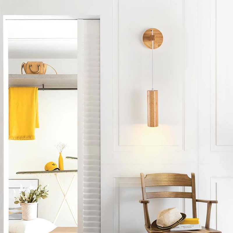 Wall Mounted Lamp Minimalist, Wood Tube