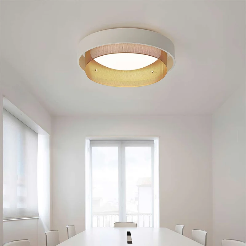 Ceiling Light Elegant Wrought Iron Round Flush Mount, White & Gold