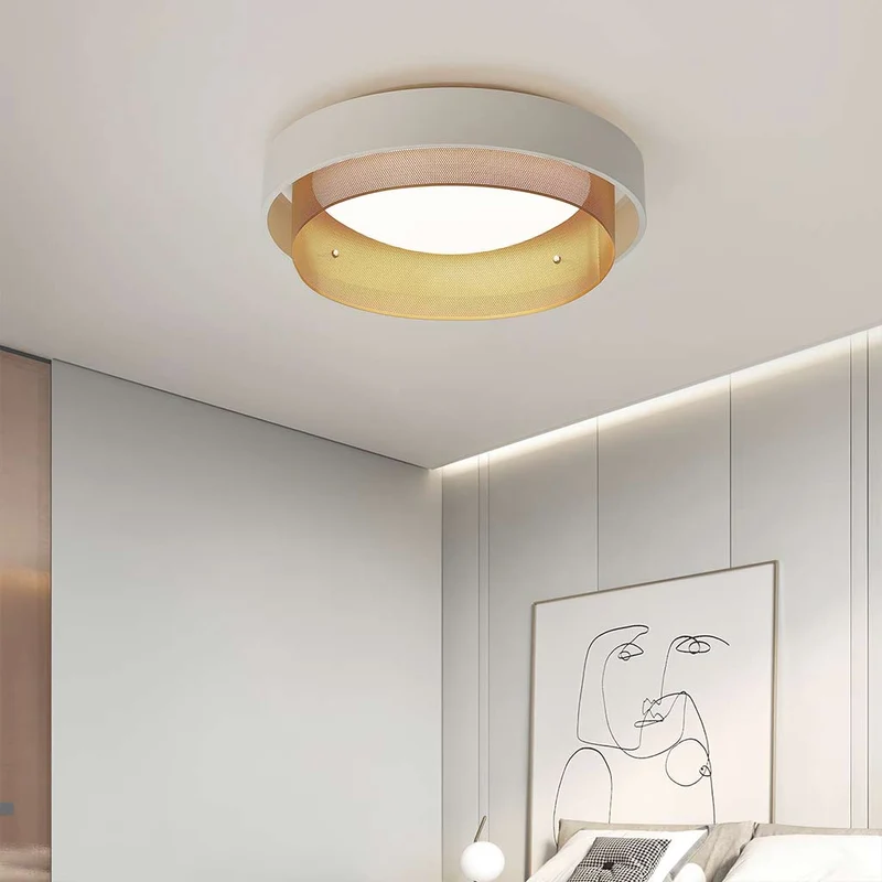 Ceiling Light Elegant Wrought Iron Round Flush Mount, White & Gold