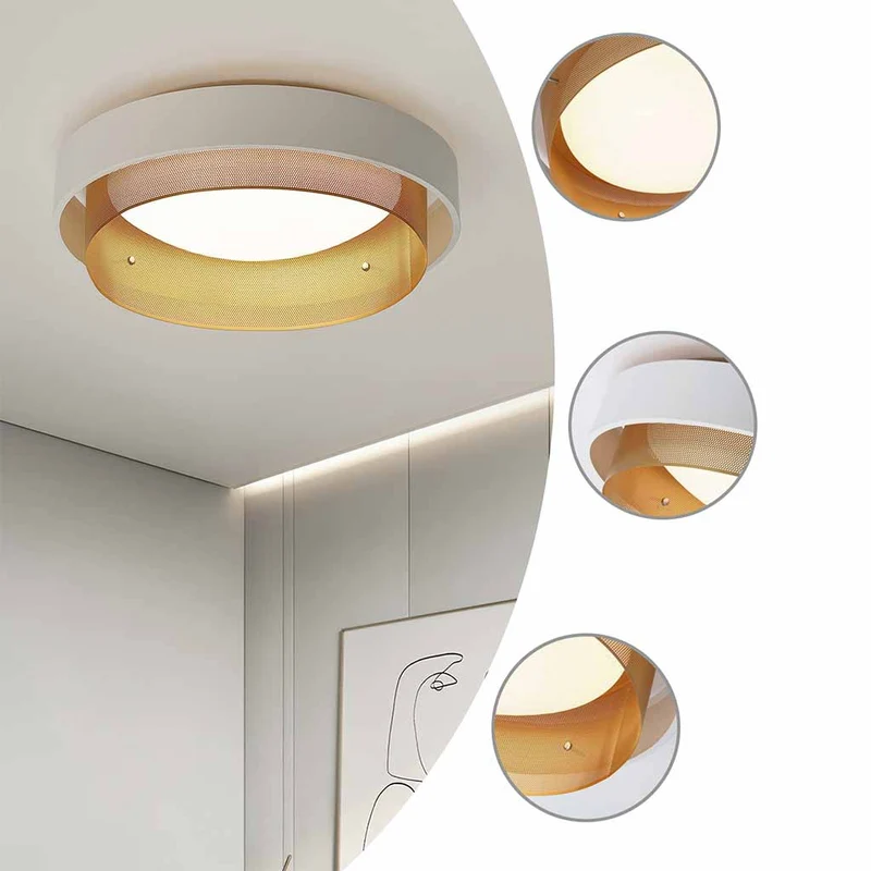 Ceiling Light Elegant Wrought Iron Round Flush Mount, White & Gold