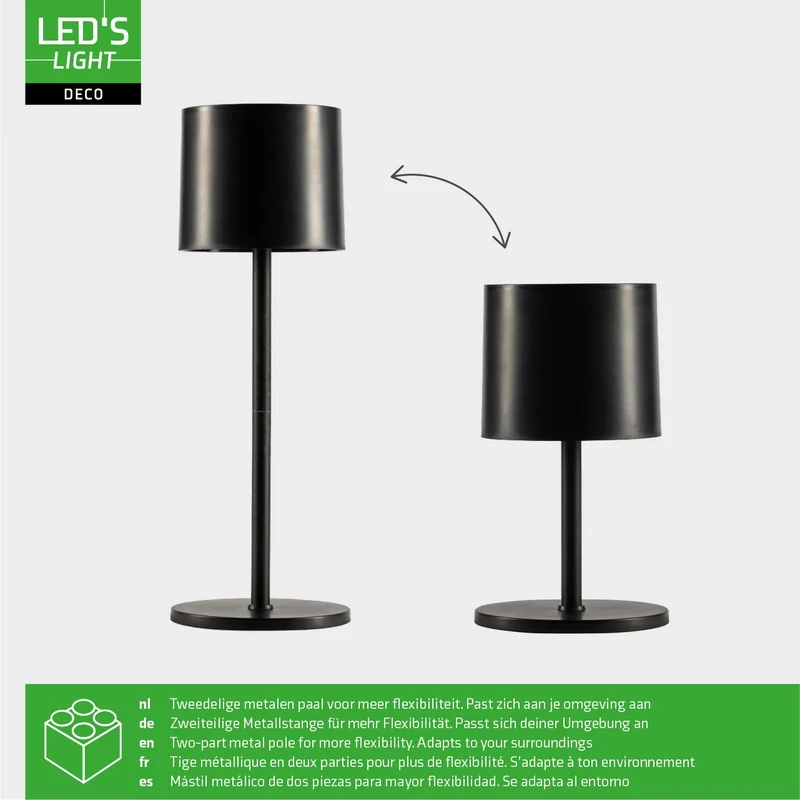 LED Akku Tischleuchte dimmbar Outdoor 3 Lichtfarben USB schwarz - LED's Light