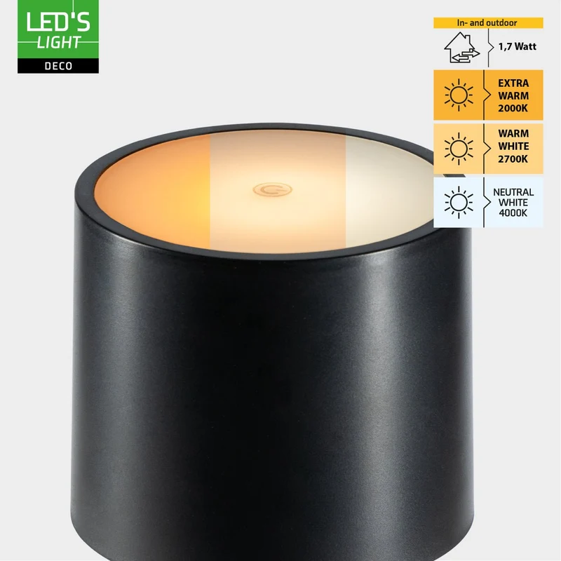 LED Akku Tischleuchte dimmbar Outdoor 3 Lichtfarben USB schwarz - LED's Light