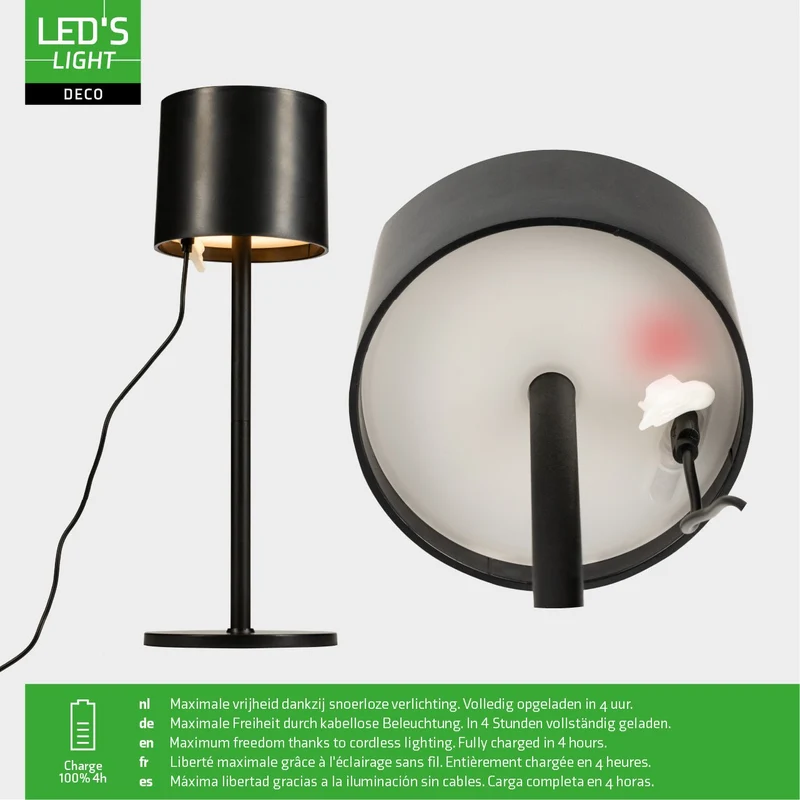 LED Akku Tischleuchte dimmbar Outdoor 3 Lichtfarben USB schwarz - LED's Light