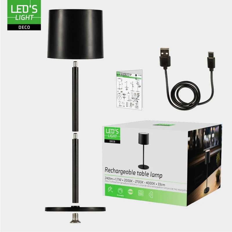 LED Akku Tischleuchte dimmbar Outdoor 3 Lichtfarben USB schwarz - LED's Light