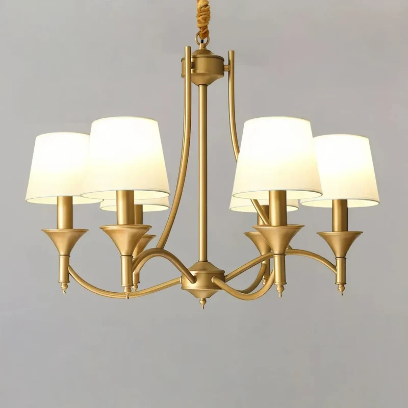 Vintage Kronleuchter mit Stoffschirmen, dimmbar, ideal für das Wohnzimmer